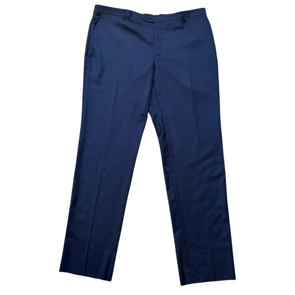 Jos. A. Bank Indigo Blue Wool Flat Front Suit Pant Raw Hem 42x36 (unfinished)